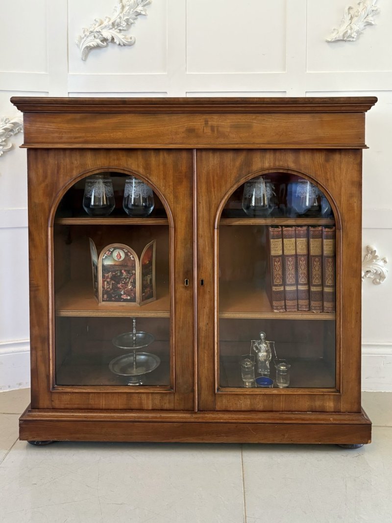 Antique Victorian Quality Figured Mahogany Glazed Bookcase - Image 4